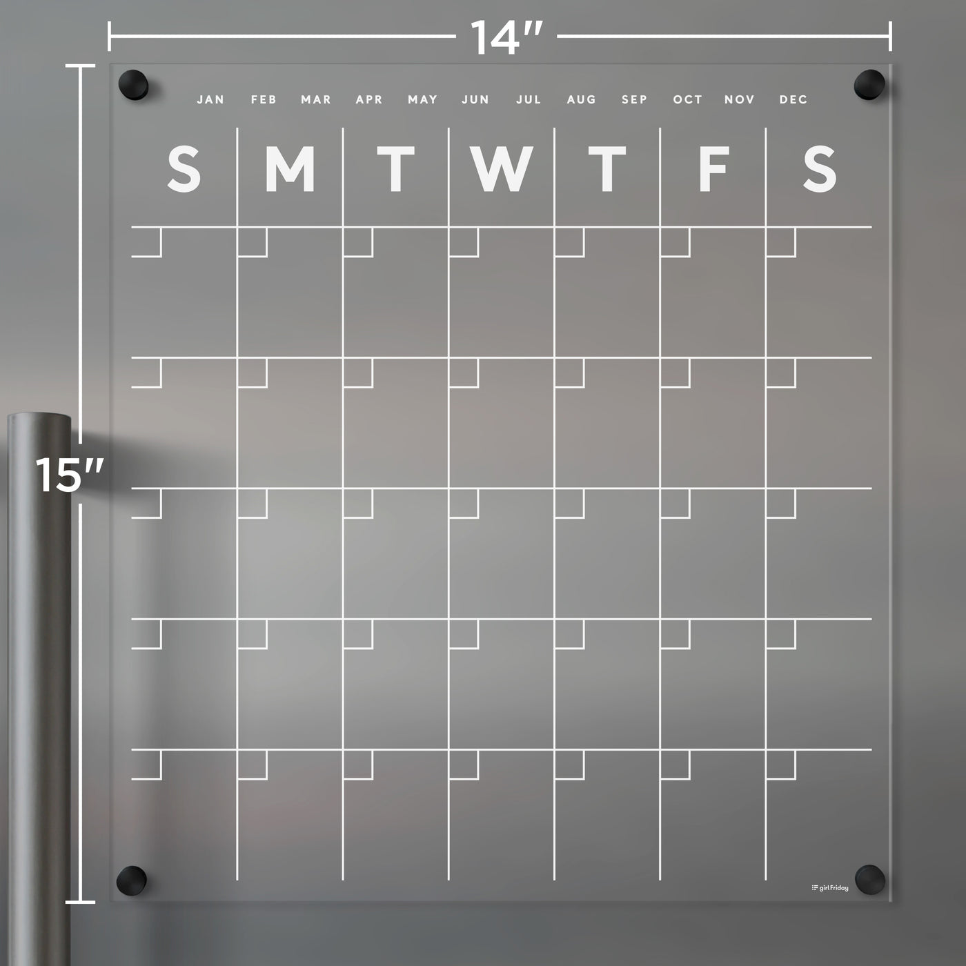 Clear Acrylic Fridge Calendar with WHITE text