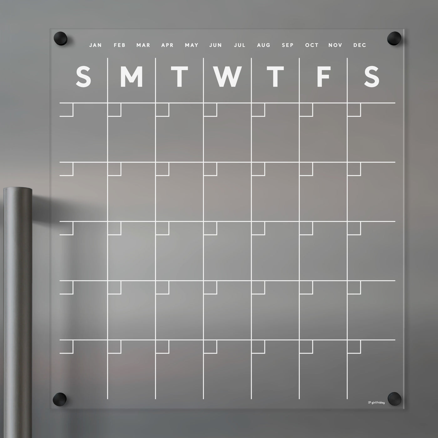 Clear Acrylic Fridge Calendar with WHITE text