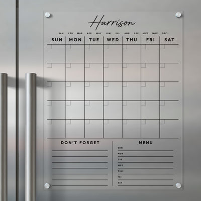 Acrylic Calendar for fridge | Custom Family Name with customizable bottom sections