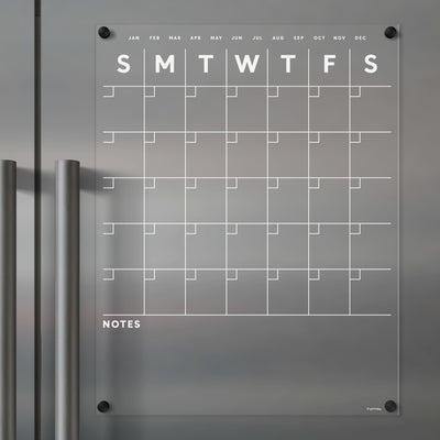 Clear Acrylic Fridge Calendar White Text