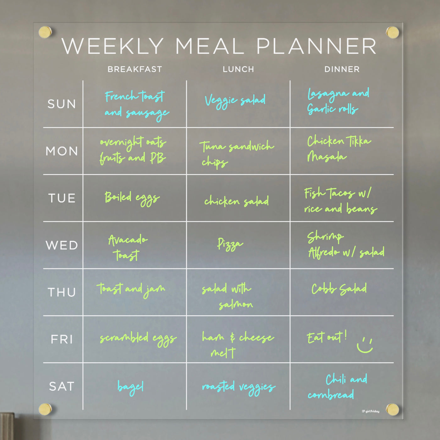 Clear Acrylic Fridge MEAL PLANNER