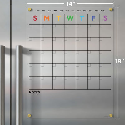 Clear Acrylic Fridge Calendar with Rainbow Text