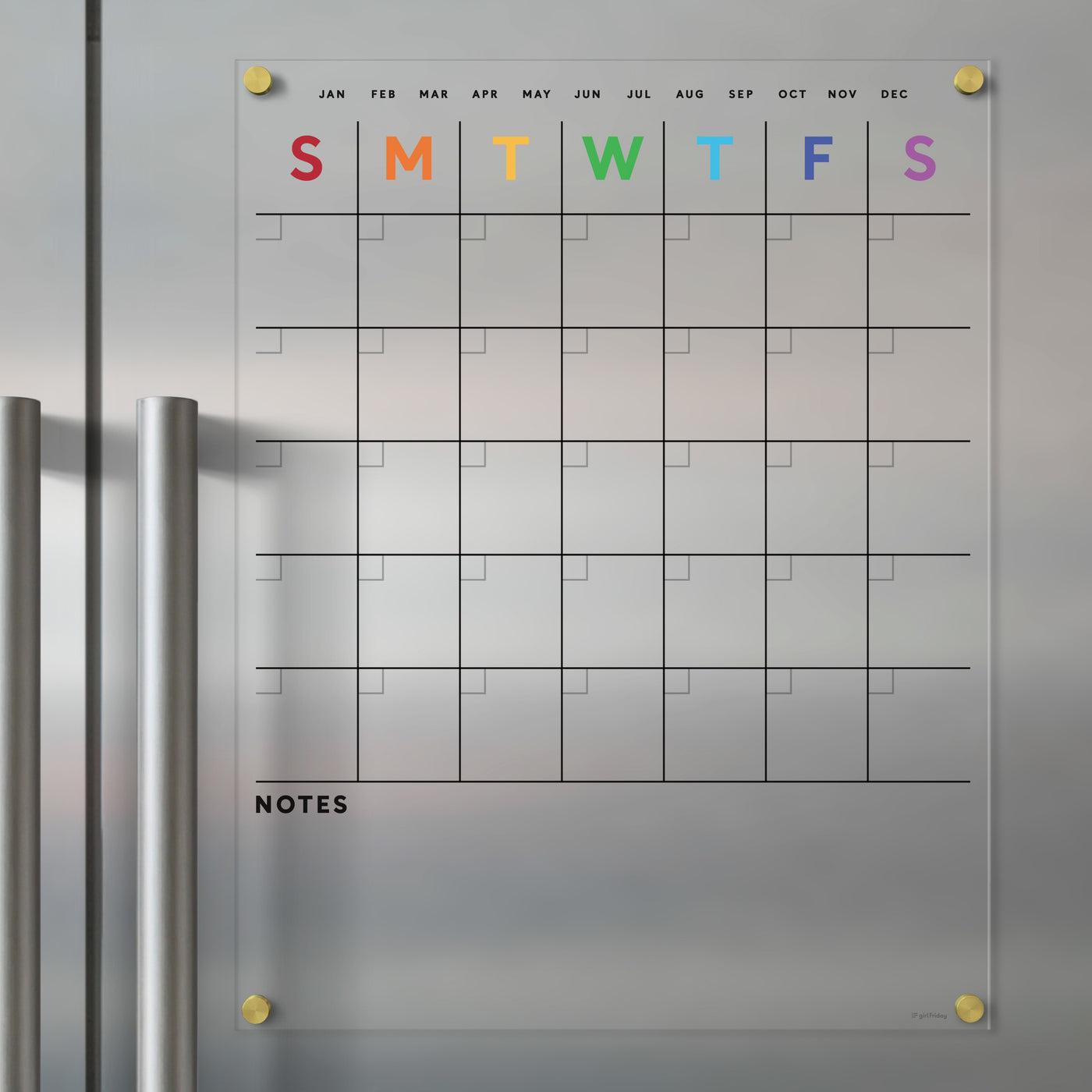 Clear Acrylic Fridge Calendar with Rainbow Text