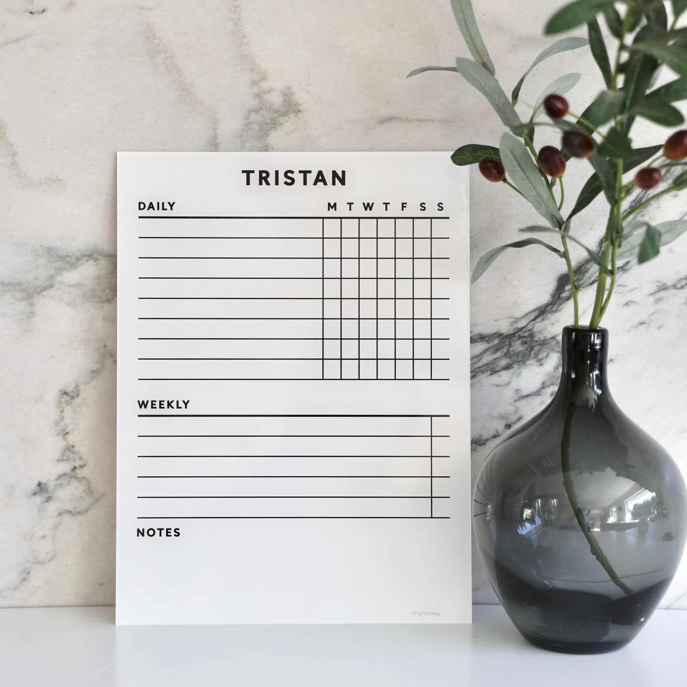 White Acrylic Chore Chart | Customizable | No hardware required