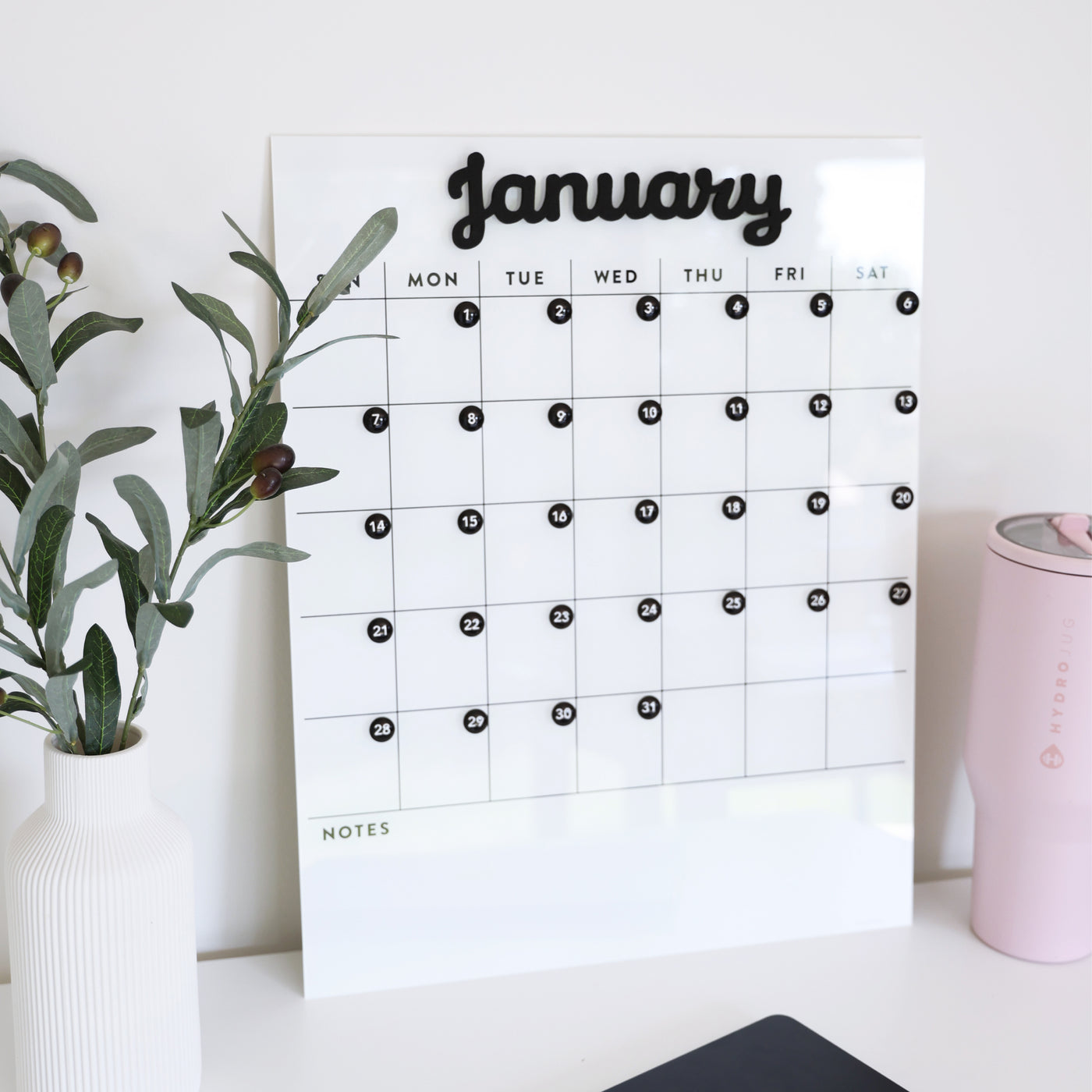 White Acrylic Monthly Calendar | Month Words | Mount Free