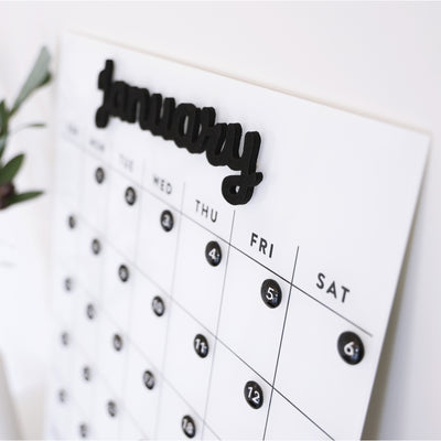 White Acrylic Dry Erase Monthly Calendar | Month Words | Mount Free