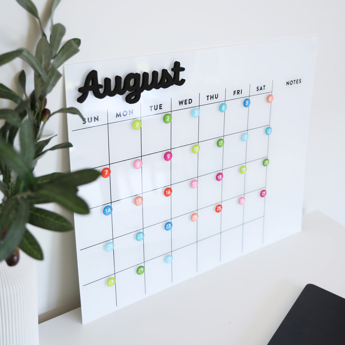 White Acrylic Dry Erase Monthly Calendar | Month Words | Mount Free