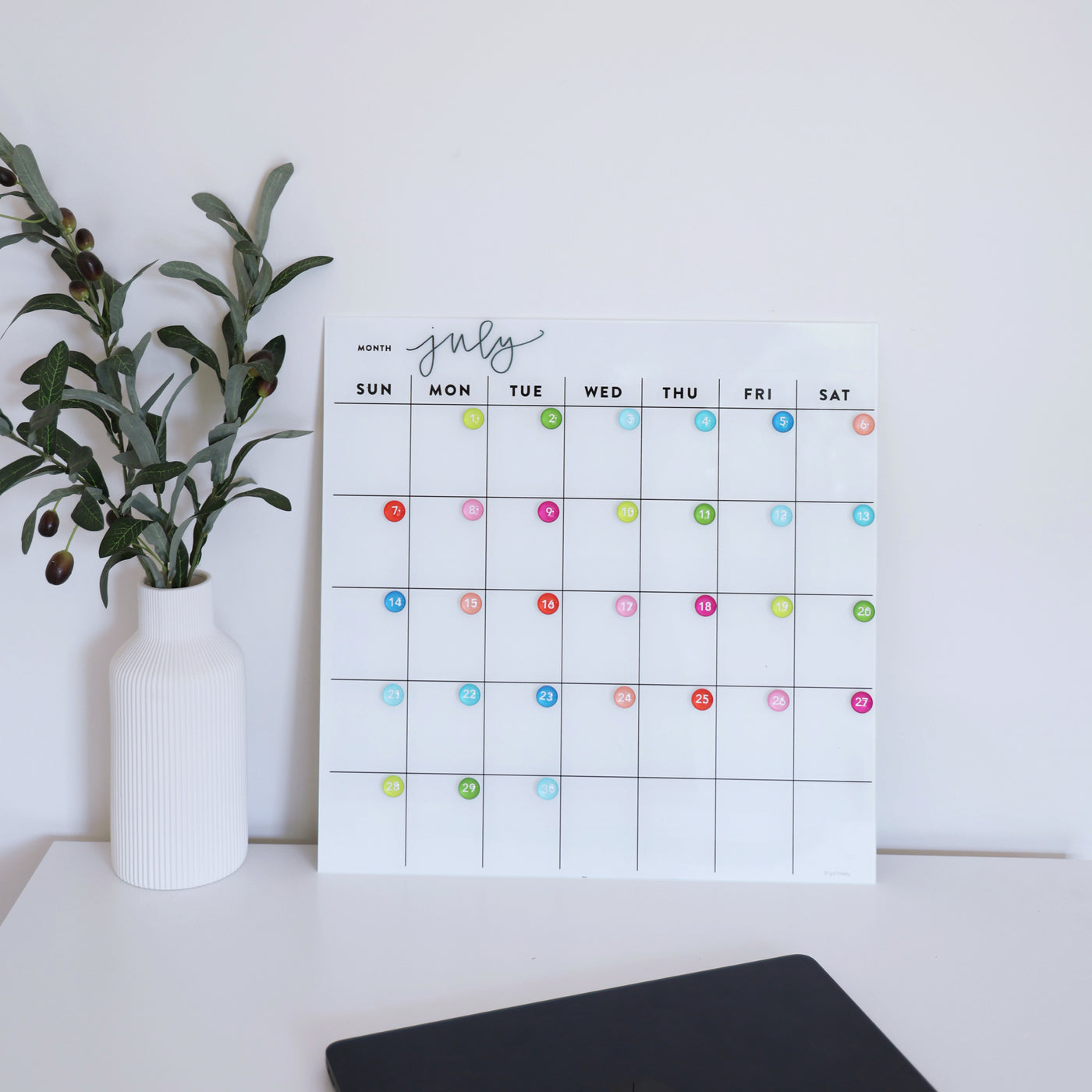 Dry erase wall calendar - perfect for non-magnetic fridge or dorm room wall