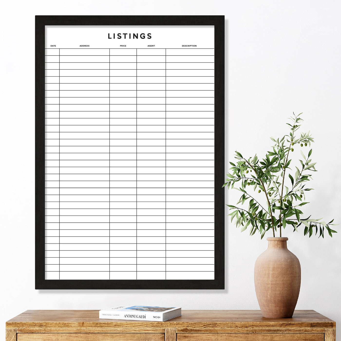 Real Estate Listings Framed Whiteboard | Vertical