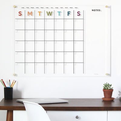 Acrylic Calendar EARTH TONE RAINBOW - Custom Dry Erase Calendar for wall