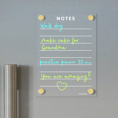 Clear Acrylic Fridge Memo Board | White Text