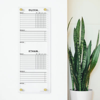 Clear Acrylic Customizable Chore Chart for wall 1 - 5 children