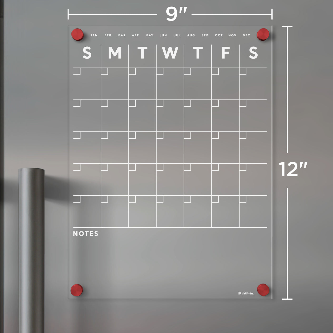 Acrylic Fridge Calendar | Custom Family Name | White Text