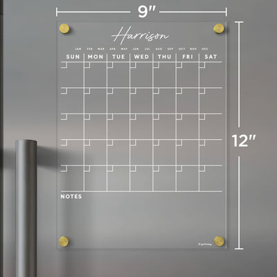 Clear Acrylic Monthly Fridge Calendar | Bottom Notes | Custom Family Name