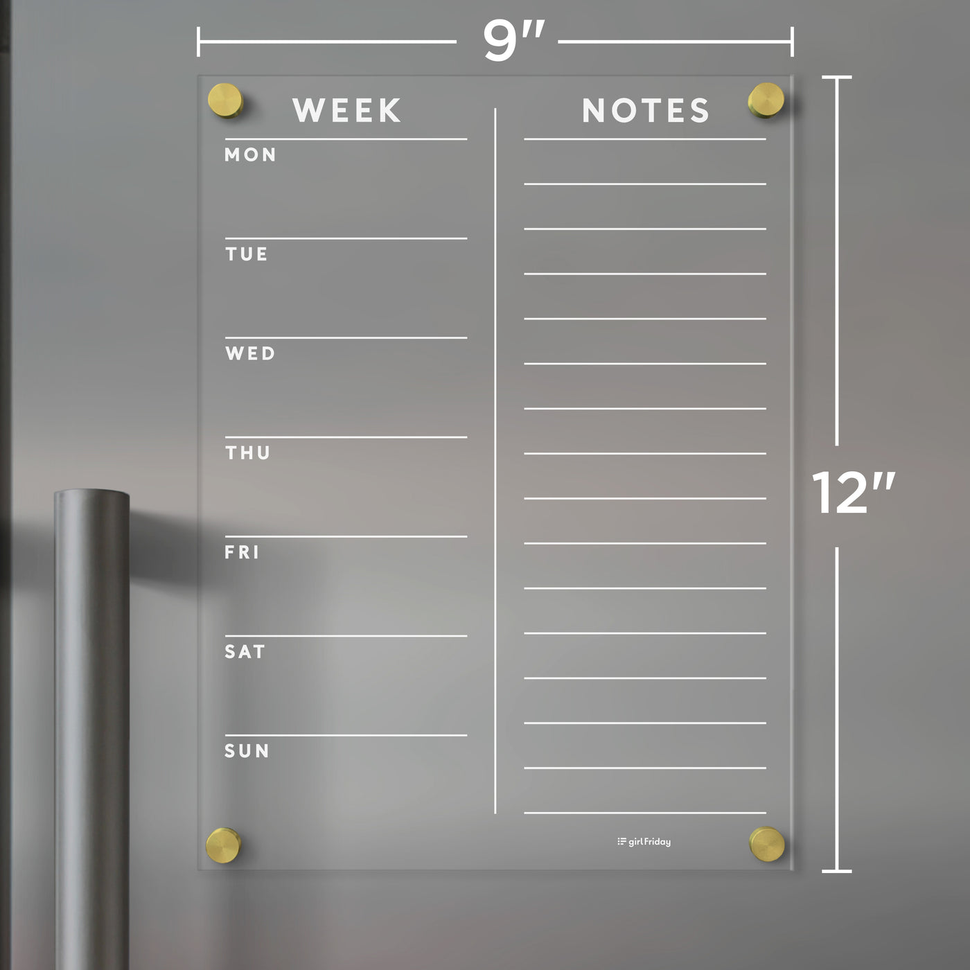 FRIDGE calendar with customizable sections | Magnetic acrylic board with White Text