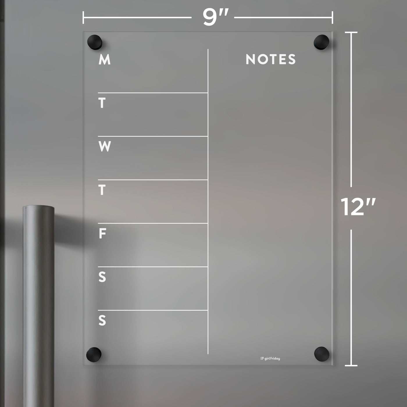 Acrylic Fridge Calendar with week and notes | WHITE text