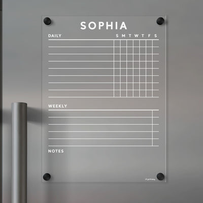 Acrylic fridge chore chart | White text 