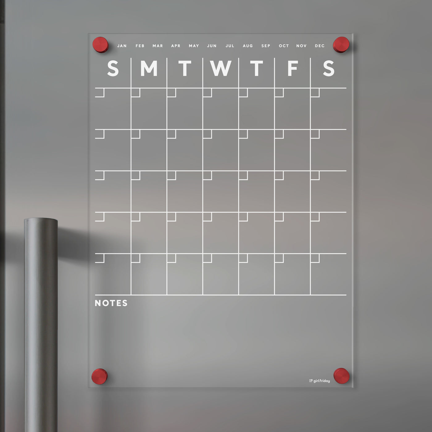 Acrylic Fridge Calendar | Custom Family Name | White Text