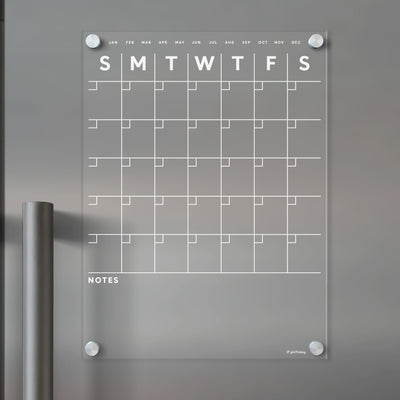 Clear Acrylic Fridge Calendar White Text