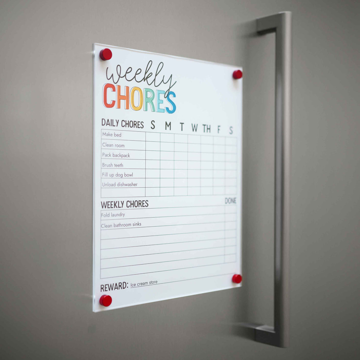 Magnetic Chore Chart cover - a magnetic dry erase clear cover for paper chore charts or other lists!