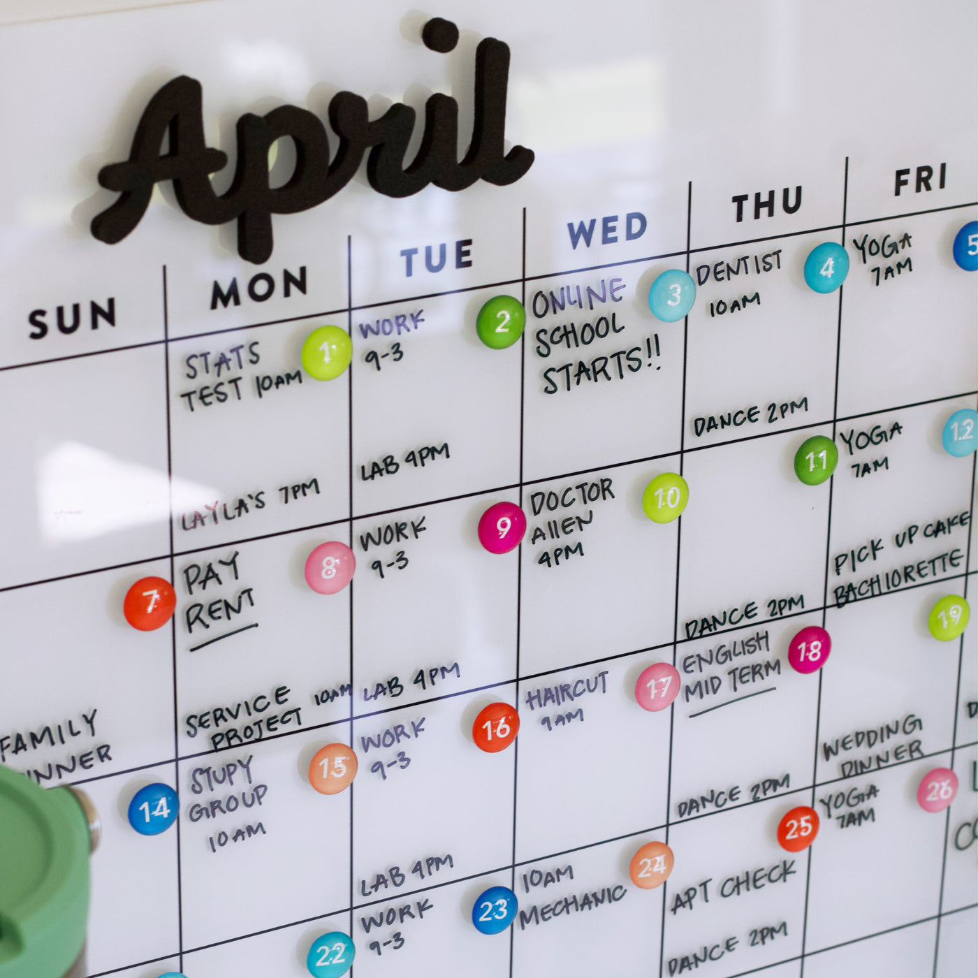 White Acrylic Dry Erase Monthly Calendar | Month Words | Mount Free