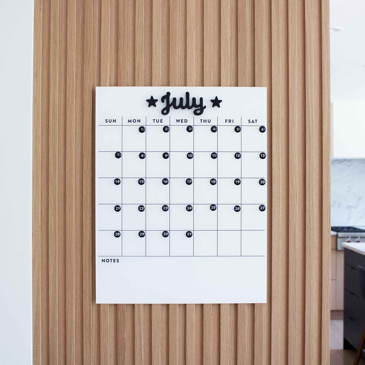 White Acrylic Dry Erase Monthly Calendar | Month Words | Mount Free