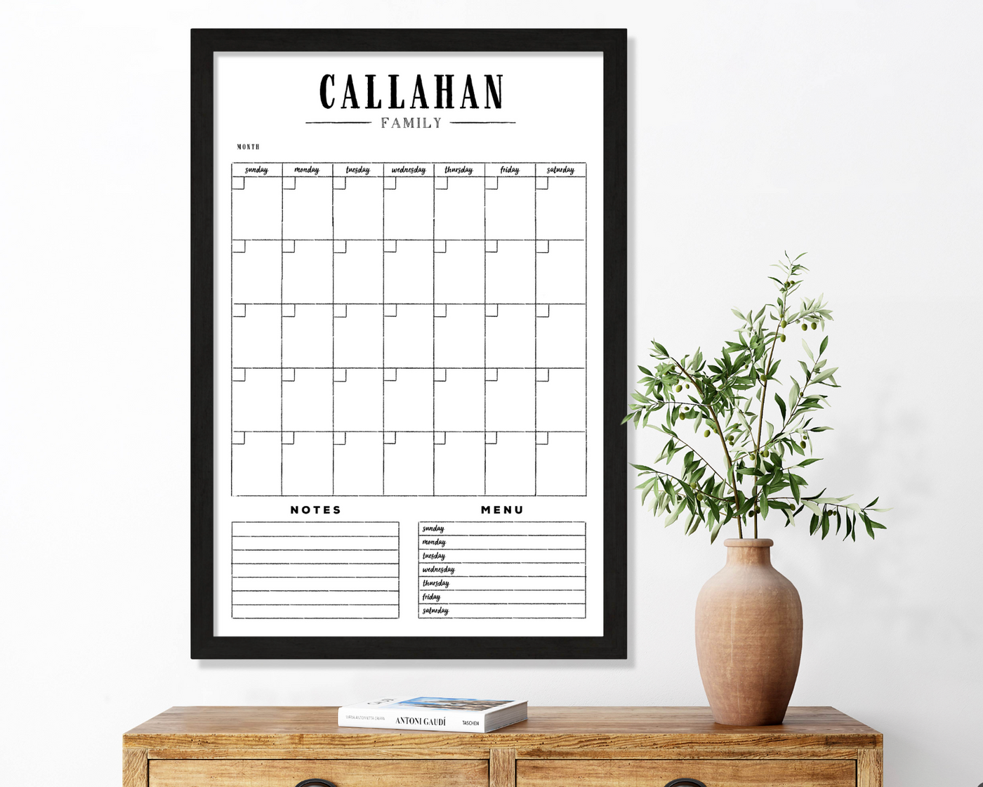 24 x 36 LARGE VERTICAL WHITEBOARD FRAMED CALENDAR #24131