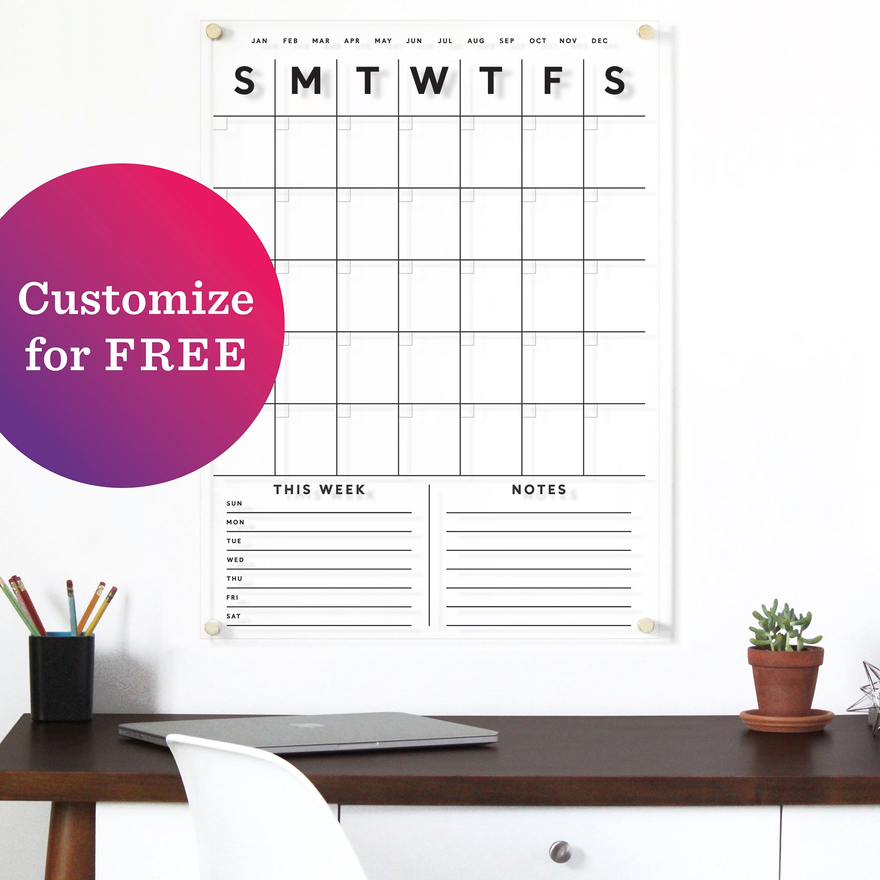 Acrylic Calendar with customizable bottom notes – Girl Friday